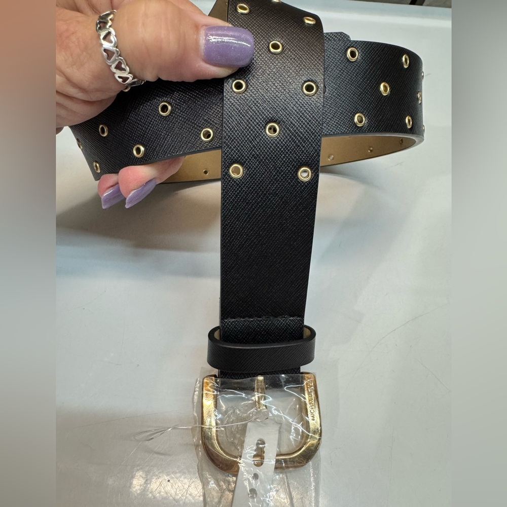 NWT Michael Kors Leather Belt With Gold Grommets & Gold Buckle